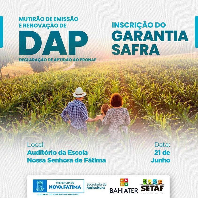 Mutirão de Emissão e Renovação de DAP (Declaração de Aptidão do PRONAF) e Inscrição no Garantia Safra.