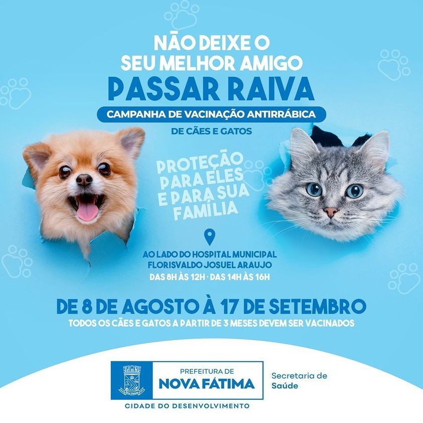 Campanha de Vacinação Antirrábica para cães e gatos