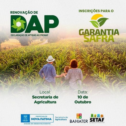 Inscrição do Garantia Safra e Renovação de DAP